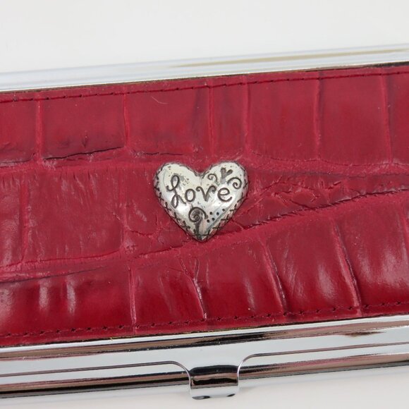 Brighton Red Croco Leather LOVE Heart Credit Business Card Case Silver Metal - Picture 2 of 7